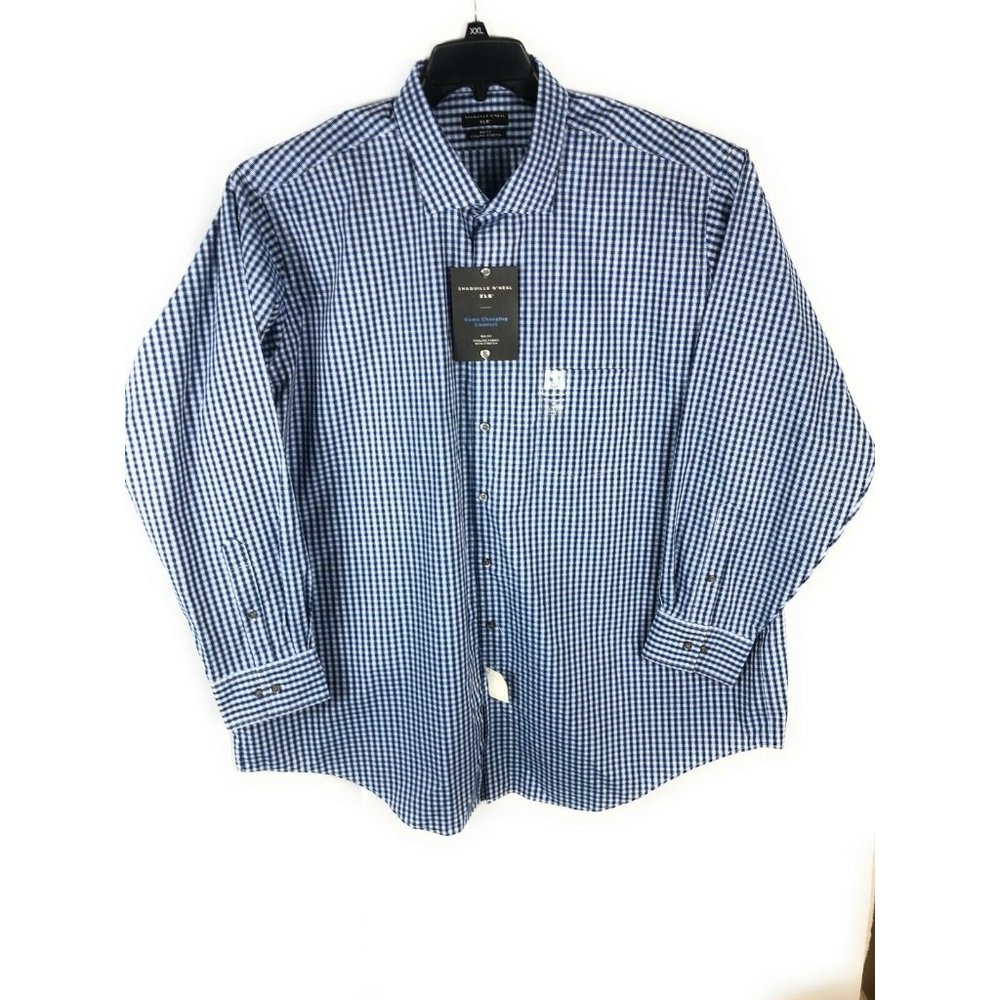Shaquille O'neal Men's 3XL Long Sleeve Button Blue Check Cotton Blend Shirt A9